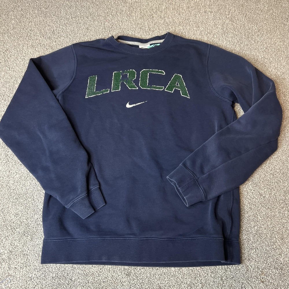 vtg Nike Sweatshirt Mens Small Blue Crewneck Pullover‎ center swoosh logo y2k LR